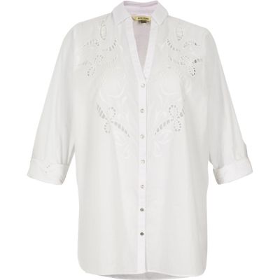 RI Plus white cutwork detail shirt
